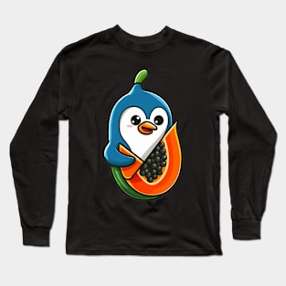 Papaya Penguin Paradise: Whimsical Fruit and Arctic Charm Long Sleeve T-Shirt